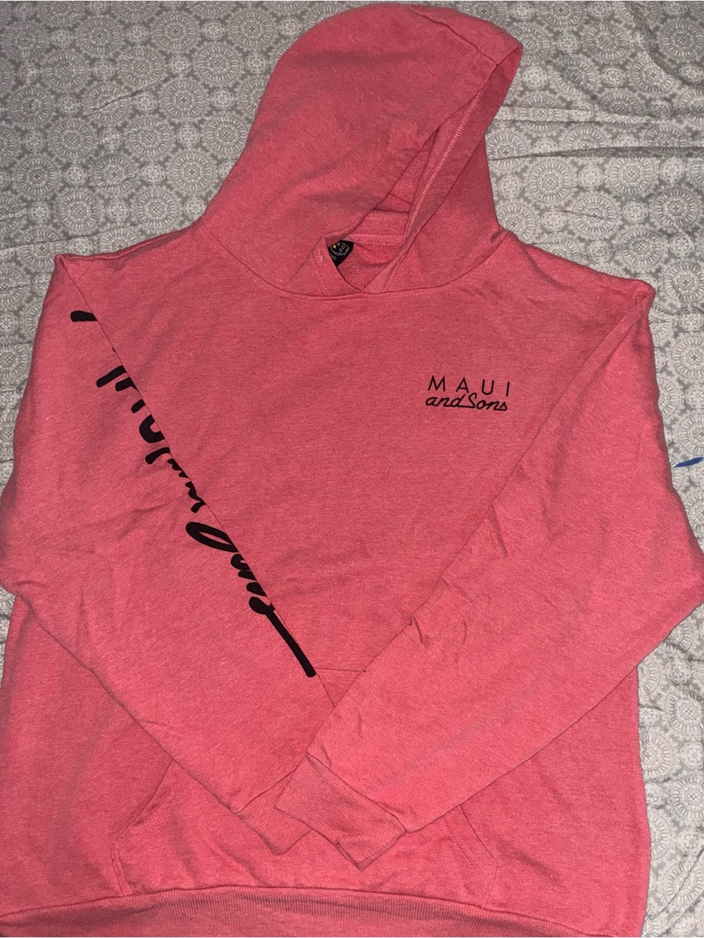 Maui and Sons Coral Pullover Hoodie with Script Sleeve
